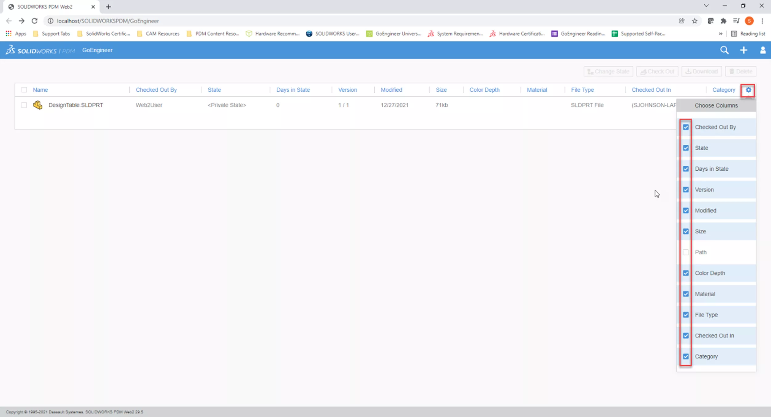 Display Columns in SOLIDWORKS PDM Web2