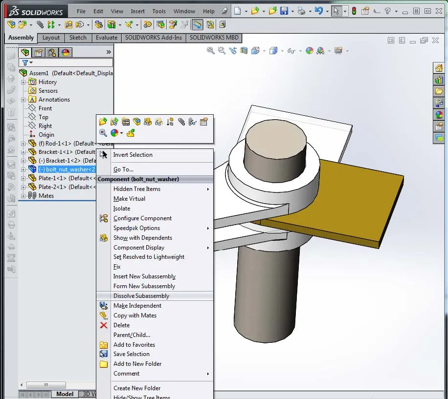 Dissolving a SOLIDWORKS Subassembly