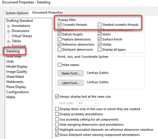 SOLIDWORKS Document Properties - Detailing 