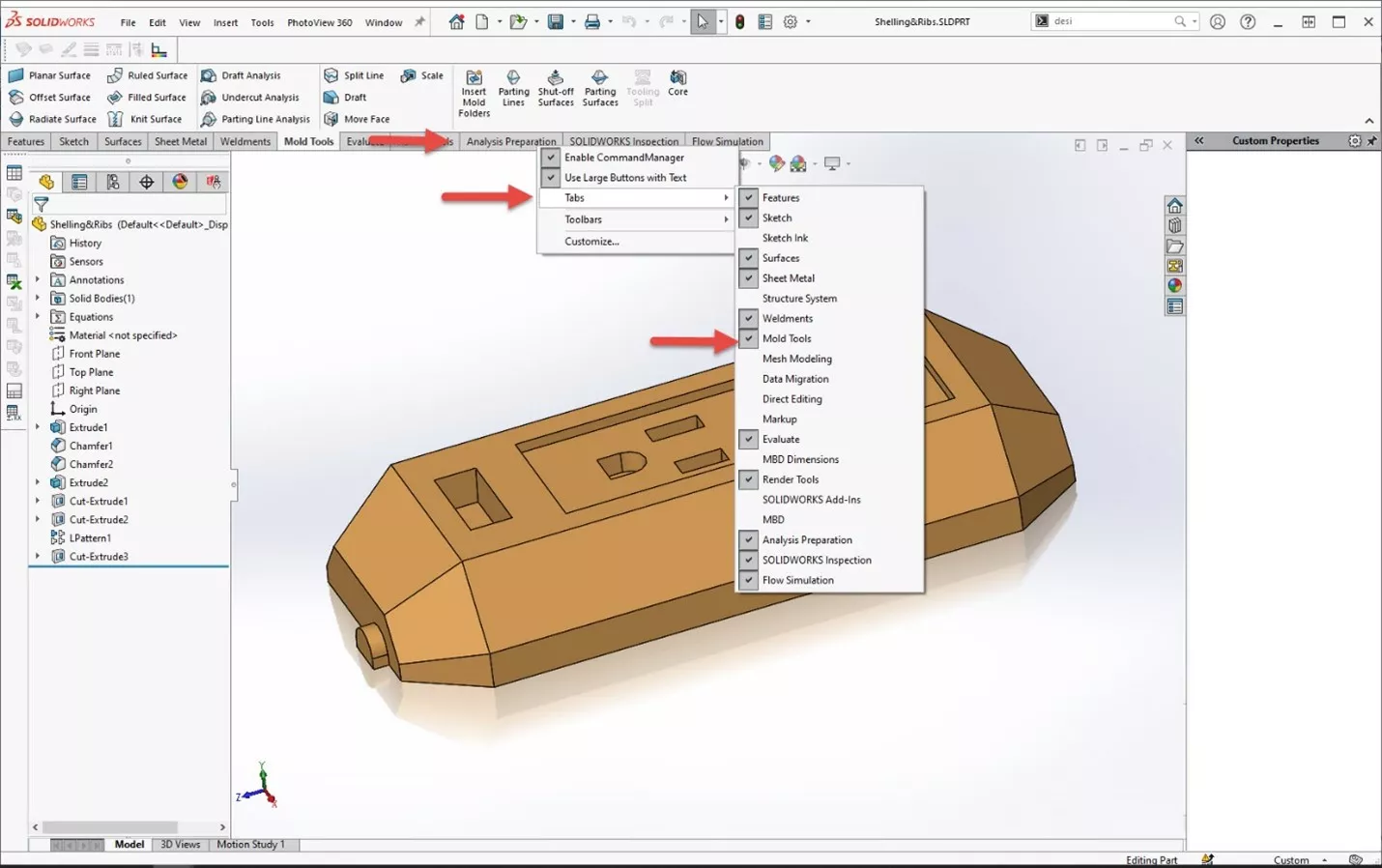 SOLIDWORKS Mold Tools Draft Analysis Location