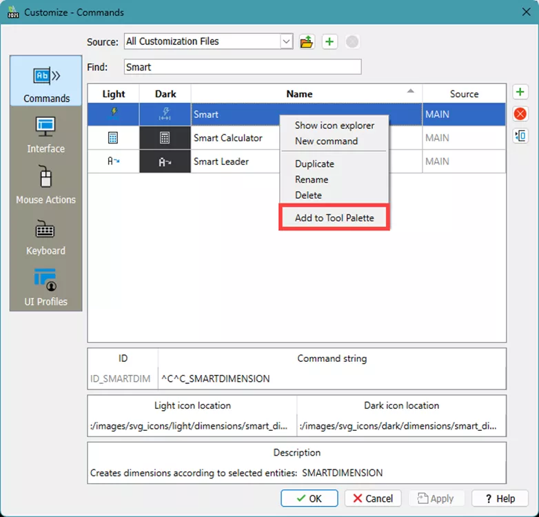 DraftSight Add to Tool Palette