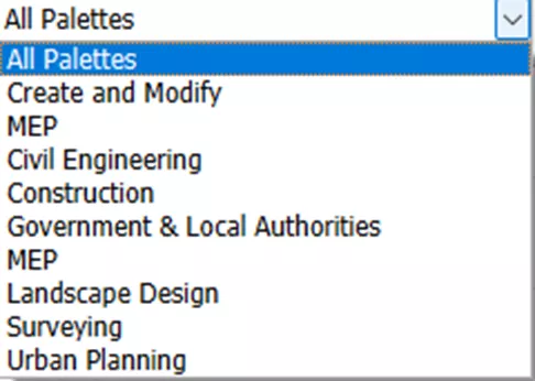 All Palettes Dropdown in DraftSight