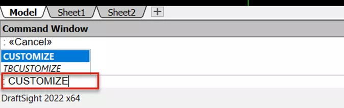 Customize from DraftSight Command Window