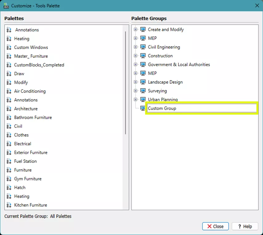 Create a New Custom Group in DraftSight