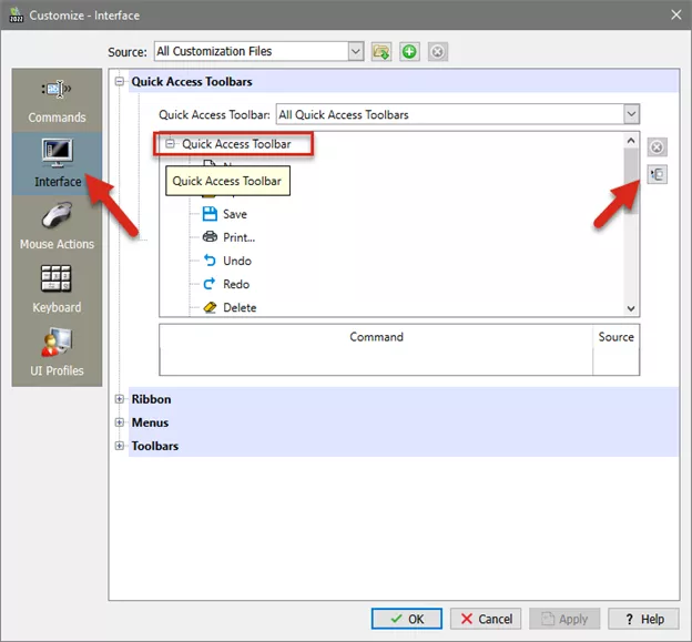 DraftSight Customize Interface (Quick Access Toolbar)