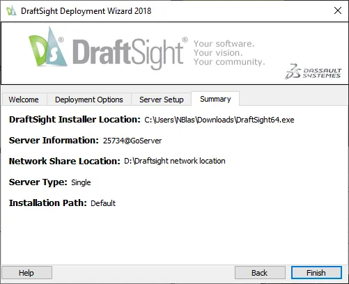 DraftSight Deployment Wizard Summary