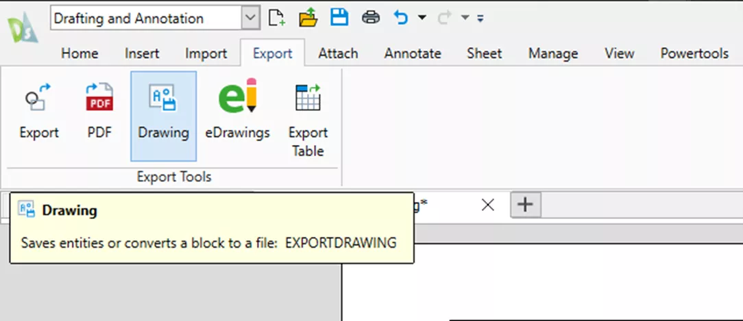 DraftSight Export Drawing Command in the Export Tool