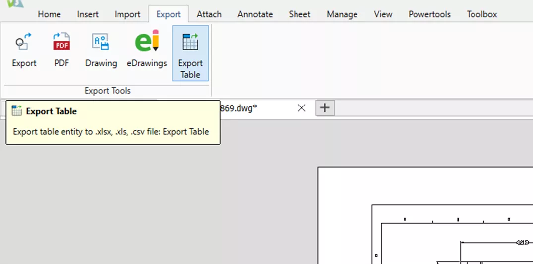 Export Table Option From DraftSight Drawing File