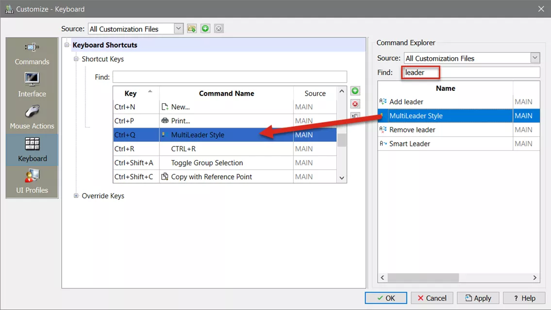 Drag/Drop DraftSight Command to Keyboard Shortcuts