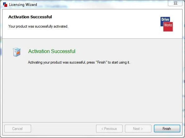 DriveWorks Activation Successful Screen