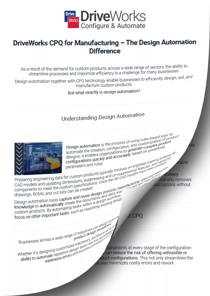 "DriveWorks CPQ - The Design Automation Difference" DriveWorks Whitepaper Cover