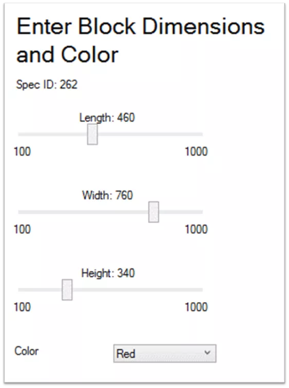 DriveWorks Enter Block Dimensions and Color