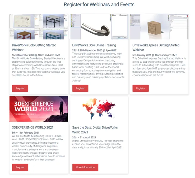 DriveWorks Events and Webinars