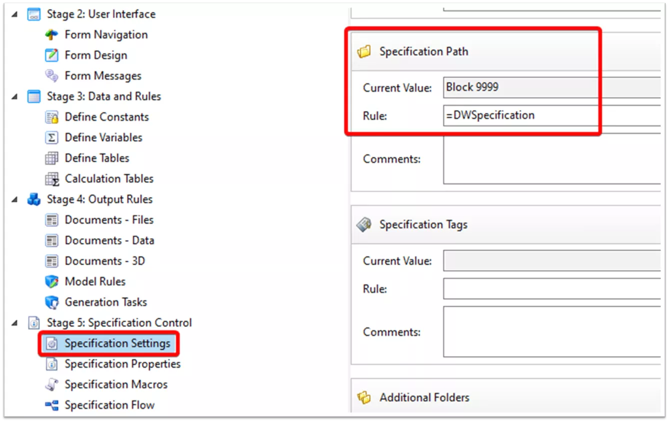 DriveWorks Specification Settings