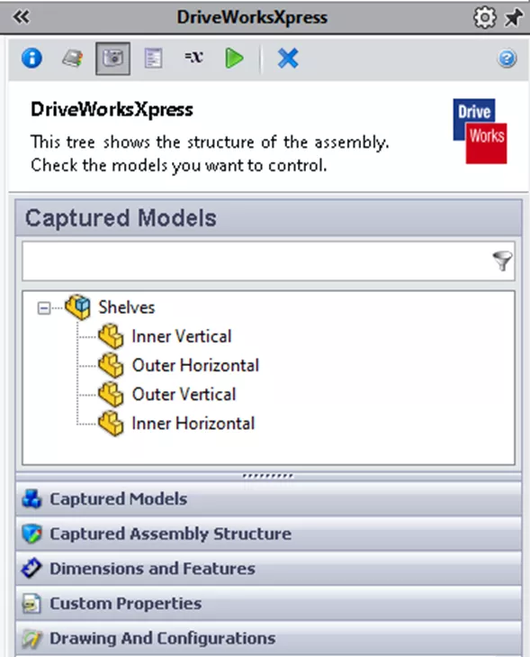 Example of Captured SOLIDWORKS Models in DriveWorksXpress