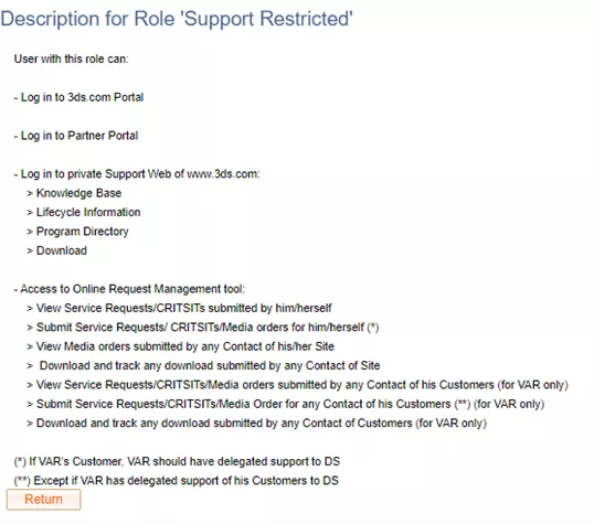 DSxClient Support Restricted Role Defined