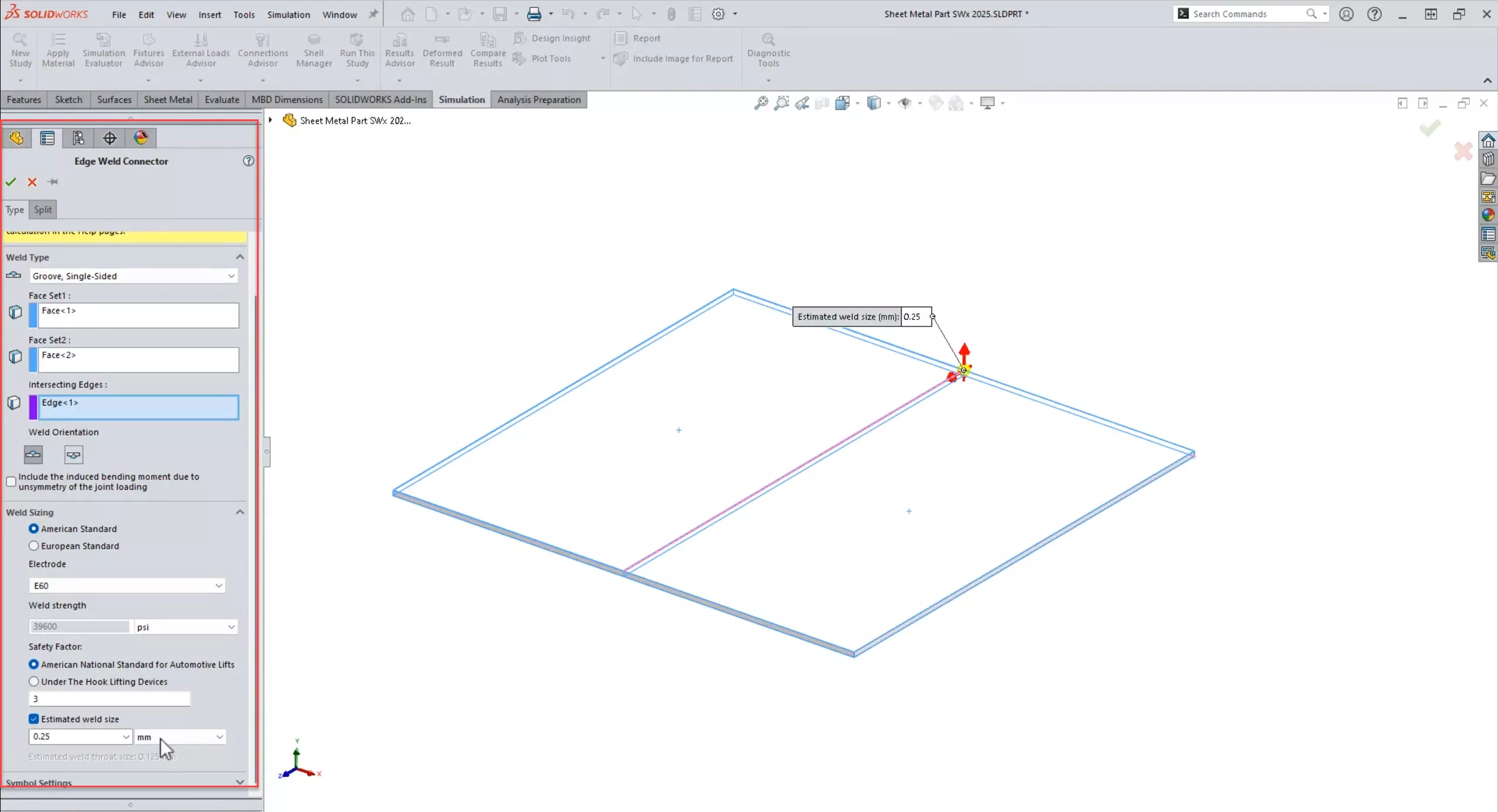 Edge Weld Connector Updates in SOLIDWORKS Simulation 2025