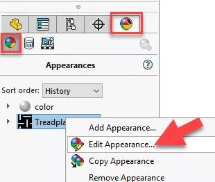 Edit Appearances Option in SOLIDWORKS