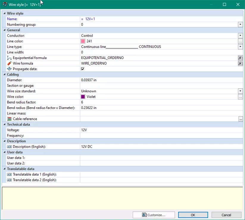 Editing Basic Wire Style Parameters in SOLIDWORKS Electrical
