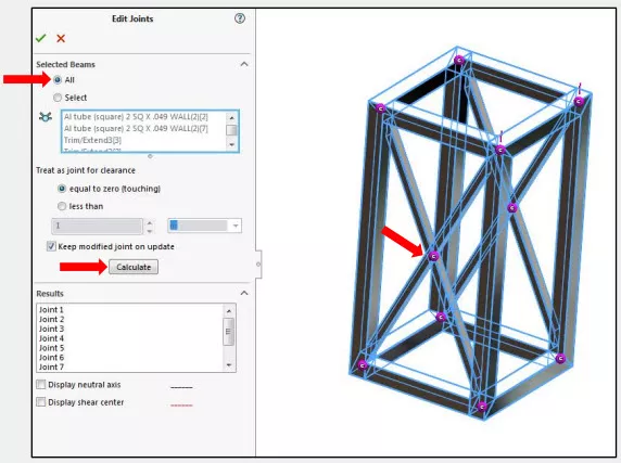 Edit Beam Joints in SOLIDWORKS Simulation 
