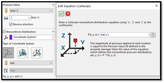 Edit Equation Dialog Box in SOLIDWORKS Simulation