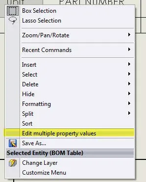 Edit Multiple Property Values for SOLIDWORKS BOMs
