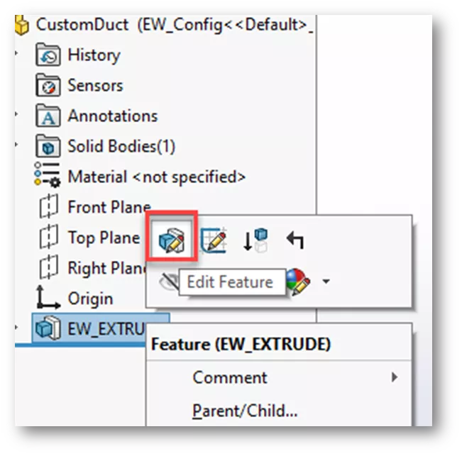 Edit Feature Option in SOLIDWORKS Electrical 