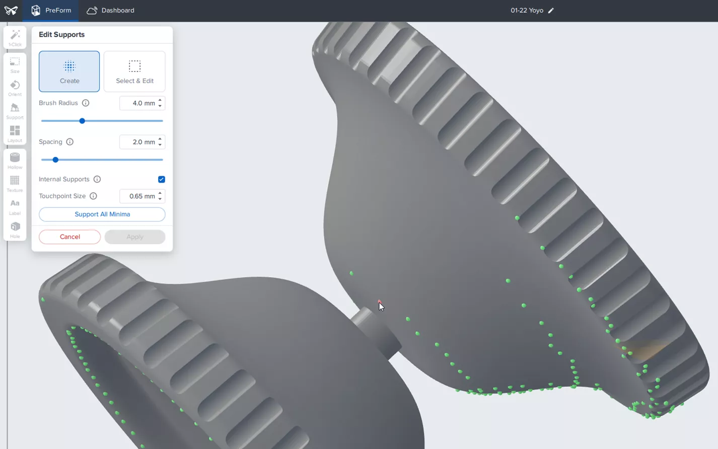 Edit Support in PreForm Formlabs Slicing Software