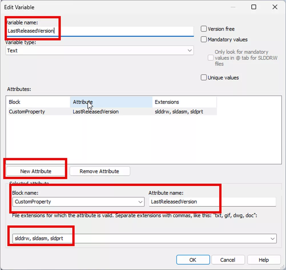 Edit Variable Dialog Box Options in SOLIDWORKS PDM 