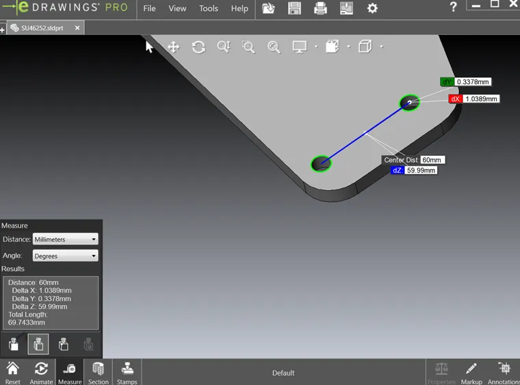 Example of Measure tool in eDrawings