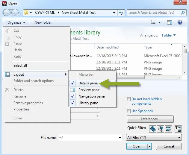 Enable Details Pane SOLIDWORKS Missing Description Dialog 