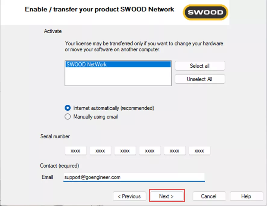 Enable / Transfer Your Product SWOOD Network