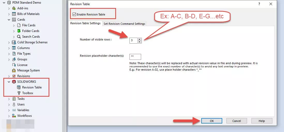 Enable Revision Table in SOLIDWORKS PDM 