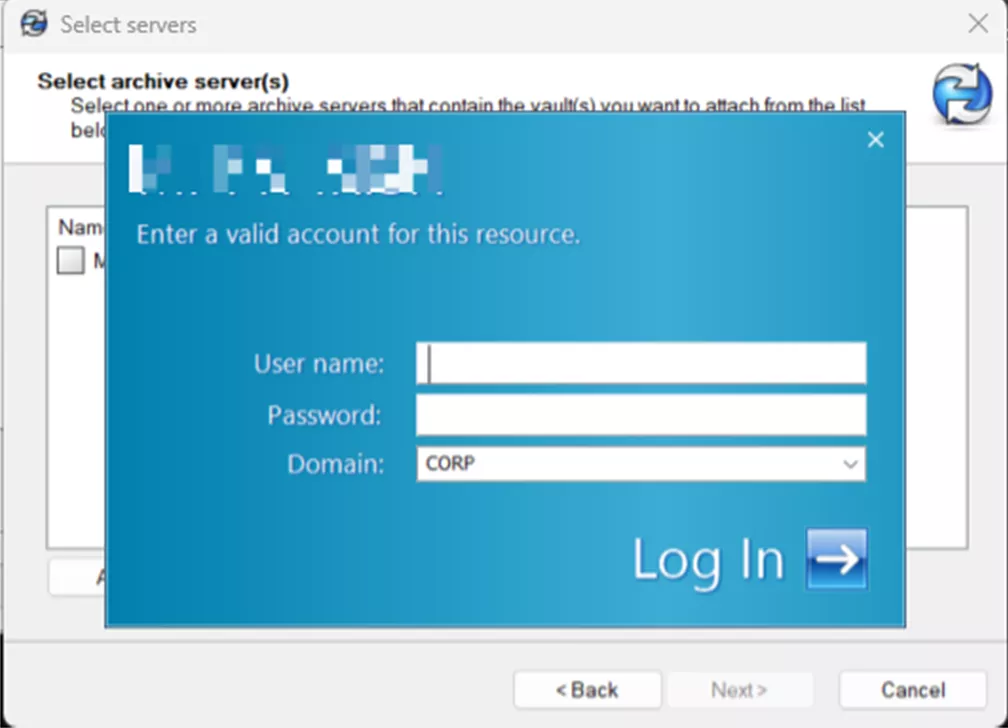 Enter Admin Credentials for PDM Archive Sever