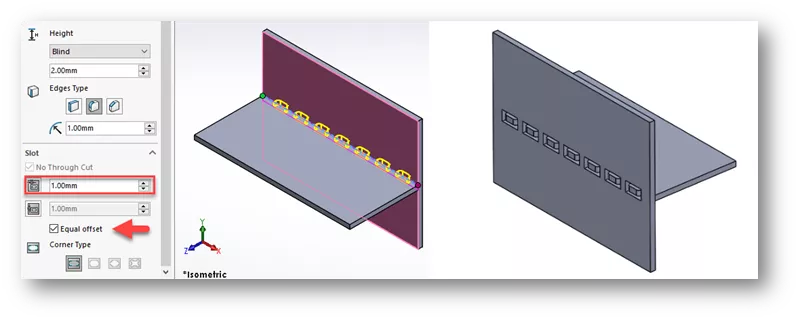 Equal Offset SOLIDWORKS Sheet Metal Tab and Slot Options