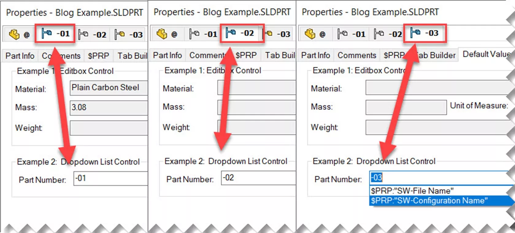 Evaluated Text Examples in SOLIDWORKS PDM 