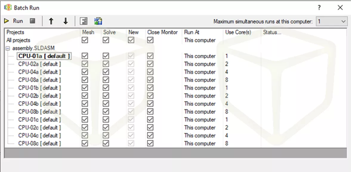 Example of Batch Run Setup Used for Benchmark Testing SOLIDWORKS Flow Simulation 