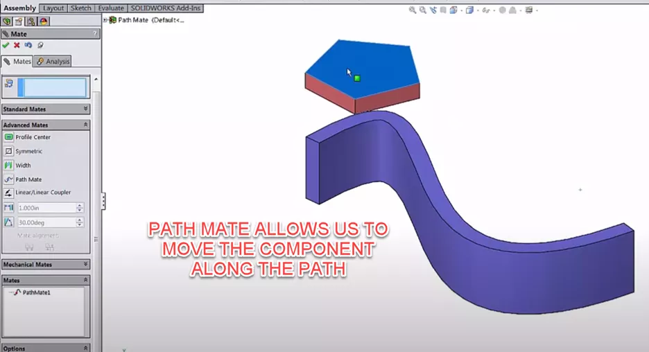Example of a Path Mate in SOLIDWORKS