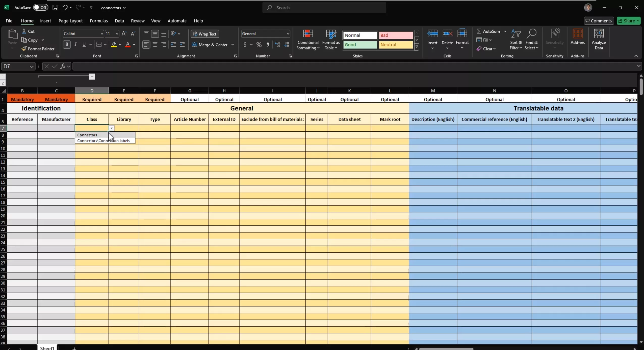 Excel Connector Template for SOLIDWORKS Electrical 2D 2025