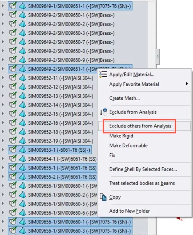 Exclude Others From Analysis Option in SOLIDWORKS Simulation 2025