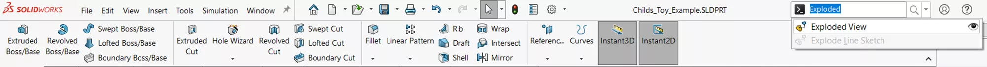 Search for the Exploded View Command in the SOLIDWORKS Command Search Bar
