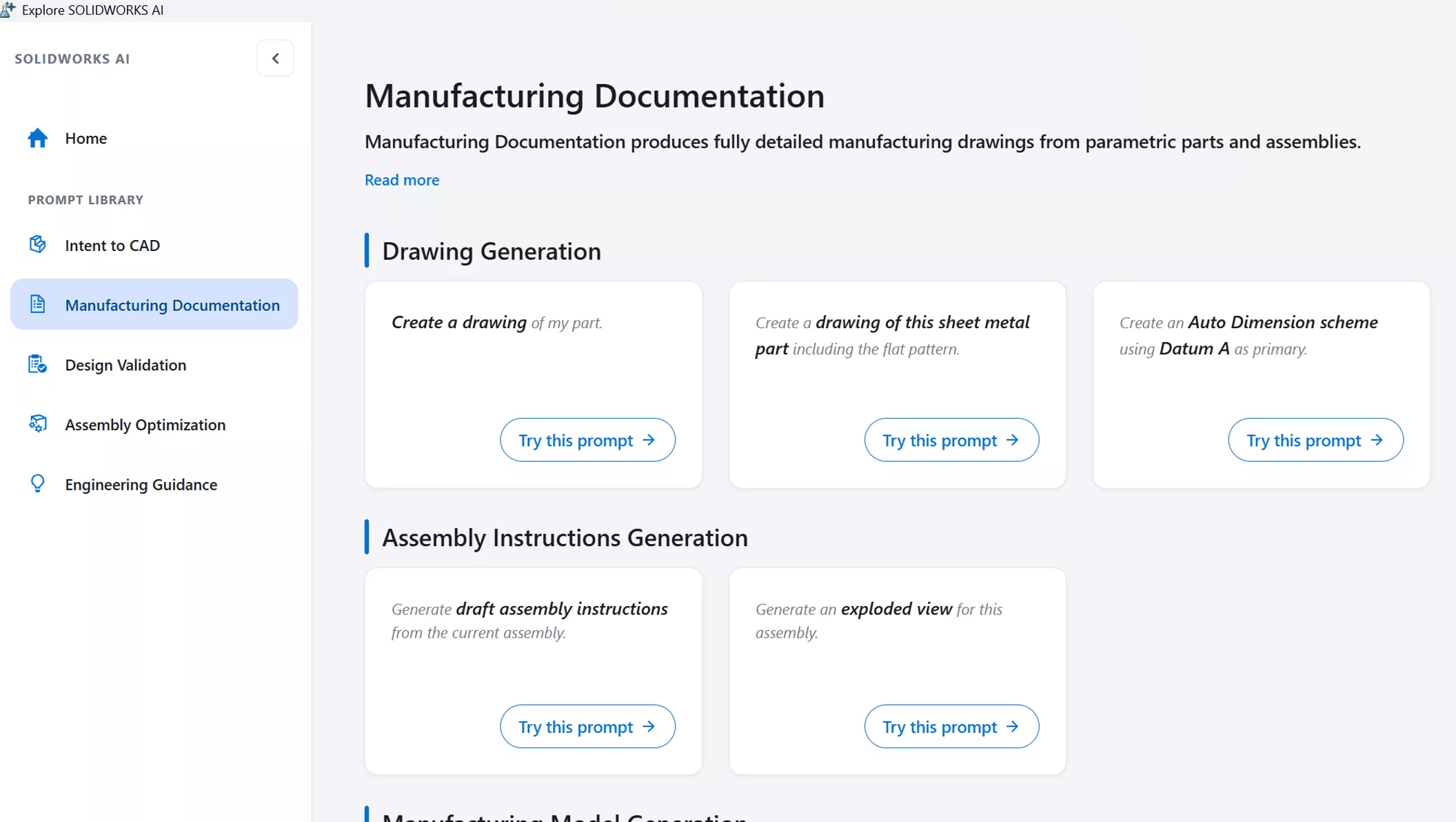 Explore SOLIDWORKS AI Manufacturing Documentation Tab 