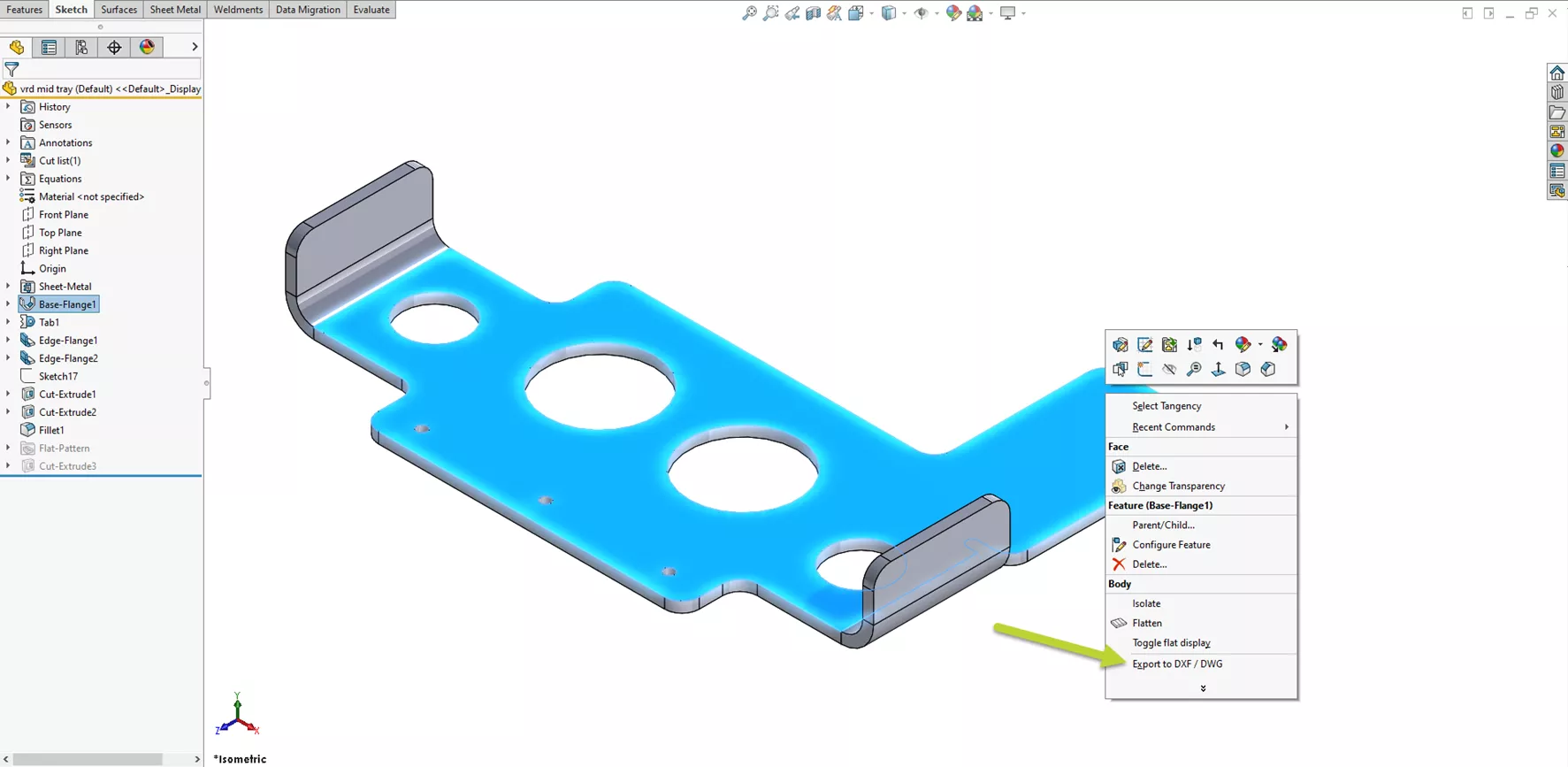 SOLIDWORKS Sheet Metal Part Export to DXF / DWG