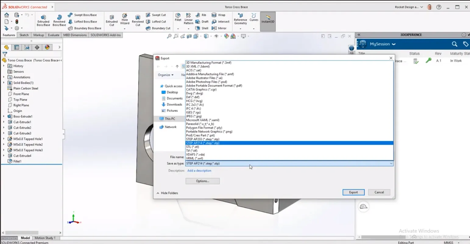Export Files to SOLIDWORKS Connected and 3DEXPERIENCE