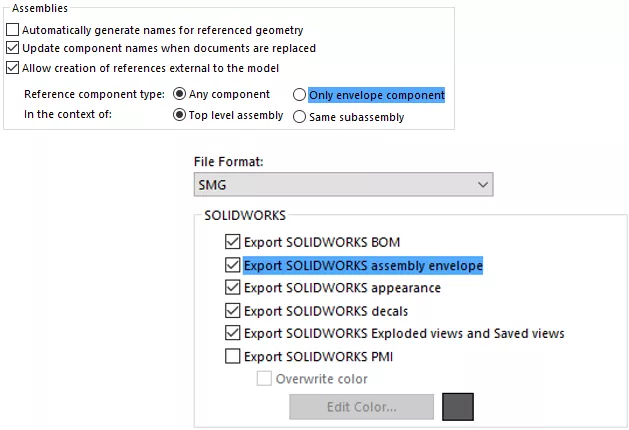 Export SOLIDWORKS Assembly Envelope Option