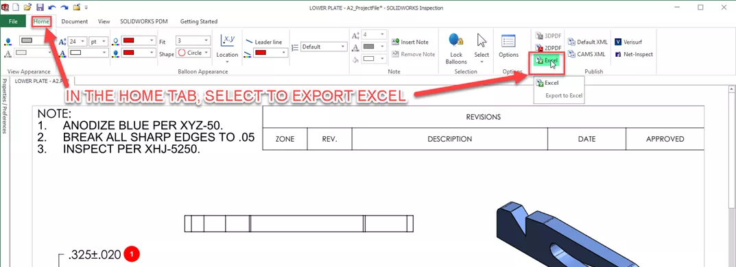 Export SOLIDWORKS Inspection Project Into Excel Template 