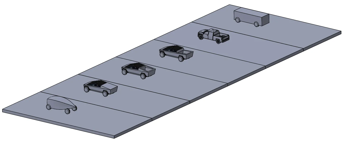 Figure 5 – The competitors.  Streamlined model on far left and simple box on the far right.