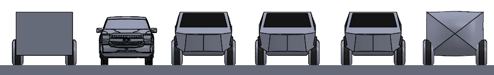 Figure 6 – Same frontal areas. Note: Silverado frontal area slightly smaller than other vehicles.