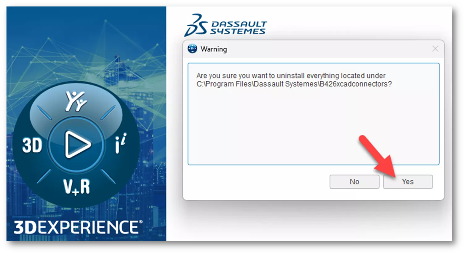 3DEXPERIENCE Uninstallation Confirmation Dialog Box