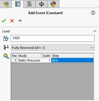 Adding events in a SOLIDWORKS simulation fatigue analysis